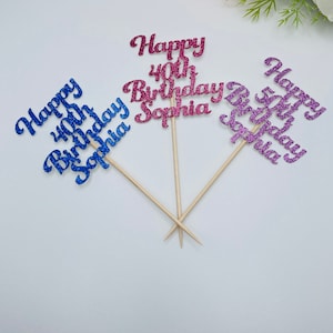 Custom Name and Age Happy Birthday Cupcake Topper Set