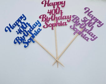 Custom Name and Age Happy Birthday Cupcake Topper Set