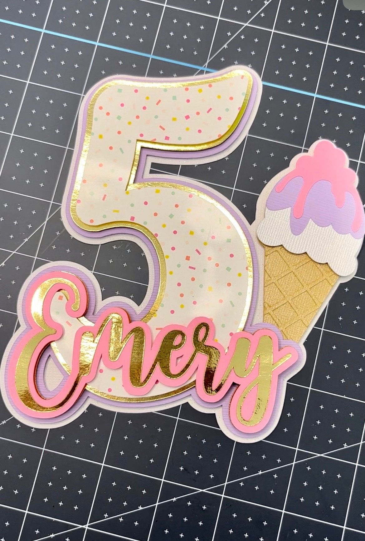 3D Custom Name and Age Ice Cream Cake Topper