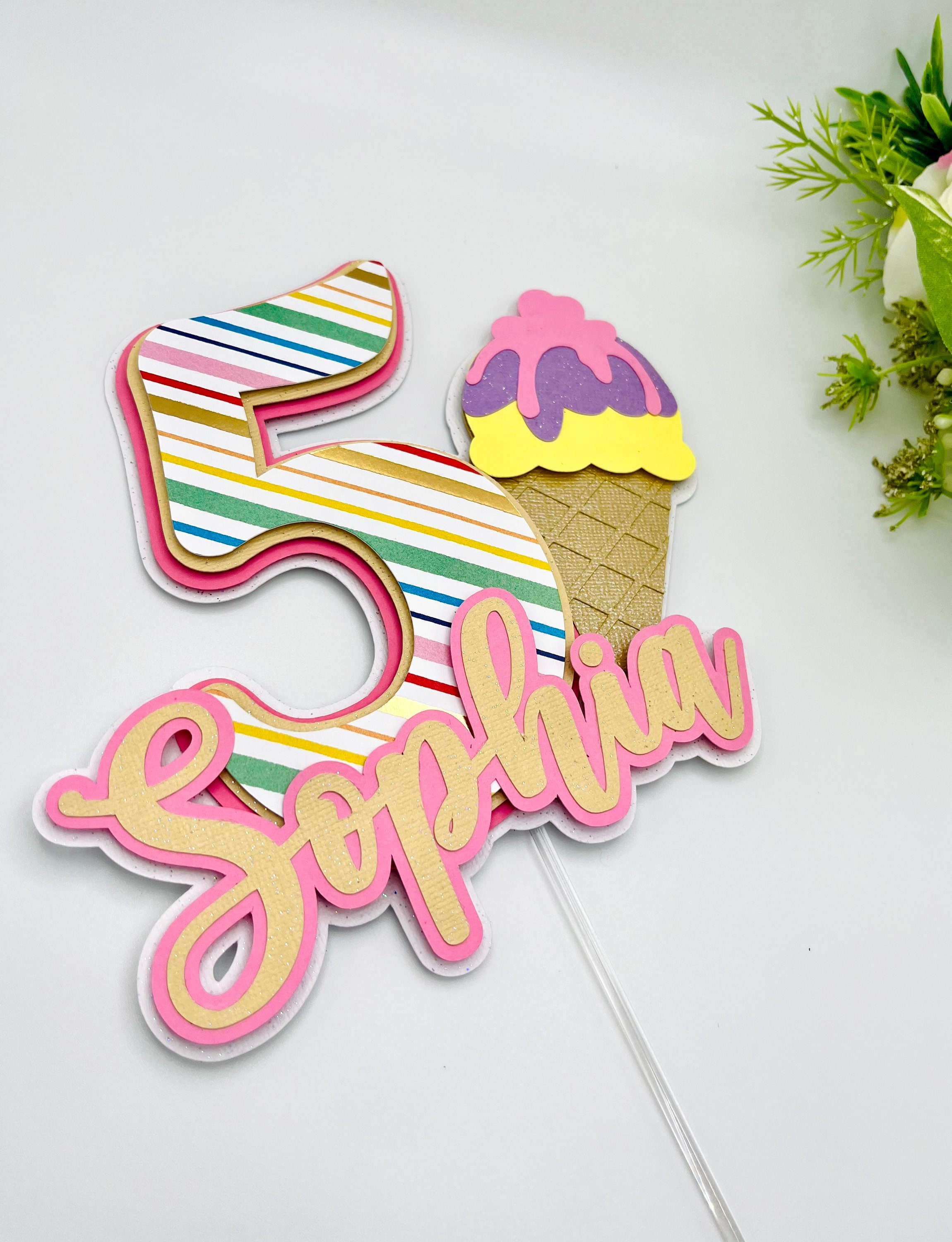 3D Custom Name and Age Ice Cream Cake Topper