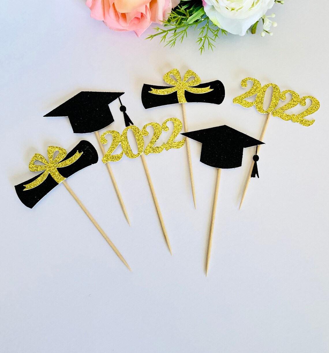 Glitter Graduation Cupcake Topper Set Class of 2022 Cupcake - Etsy