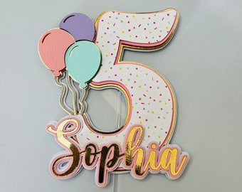 Custom Age and Name Balloons Cake Topper, Birthday Party Decor, Pastel Color Balloons