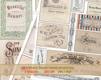 Vintage Ephemera Cards, Antique Scrapbook Supplies (Digital Paper)