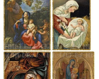 Vintage Nativity Scene Cards, Holy Family Art Prints (Digital Download)
