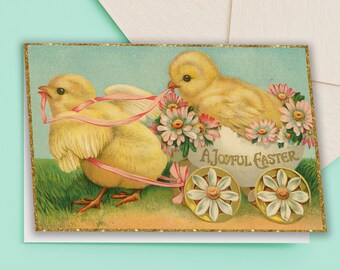 Vintage Easter Greeting Cards, Bunny Chick, 5x7 (Printable)
