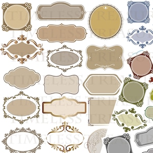 Puede incluir: Una colección de 30 marcos de estilo vintage en varias formas, tamaños y colores. Los marcos son perfectos para agregar un toque de elegancia a cualquier proyecto.