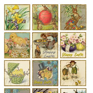 CARTE STAMPABILI DI PASQUA vintage, Buona Pasqua, coniglietto di Pasqua uovo pulcino abbellimento vacanze carte quadrate, tag kit diario di Pasqua, 12 carte