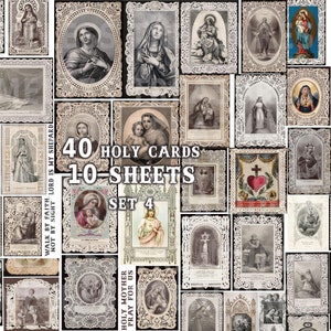 Holy cards, 10 sheets, 40 religious prayer cards, Catholic, Holy Mary, Christian printable Junk journal ephemera, antique papers digitals