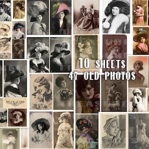 Junk Journal Kit, druckbare Ephemera, alte Vintage Fotos, Greta Garbo, antike viktorianische Lady Karten, viktorianische Postkarten, digitaler Download