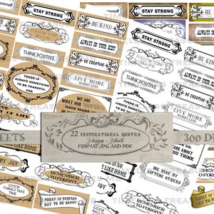 CITAZIONI MOTIVAZIONALI, parole ispiratrici, frasi sagge, kit per diario spazzatura, effimeri per scrapbooking, carta tag digitale stampabile per collage