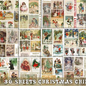Kit de diário de Natal, 30 folhas, cartões antigos para impressão, etiquetas, itens digitais de Natal, suprimentos para scrapbook, papel para colagem, etiquetas