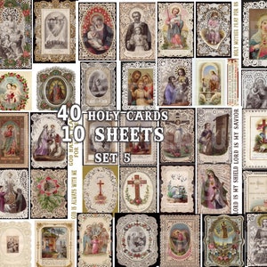 Prayer cards, 10 sheets, 40 holy cards, Catholic Christian lace prayer printable cards, religious Christmas ephemera antique papers digitals