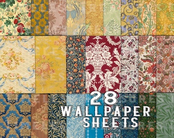 Printable Victorian Wallpaper: Floral Scrapbook Paper (28 Sheets) (Digital Download)