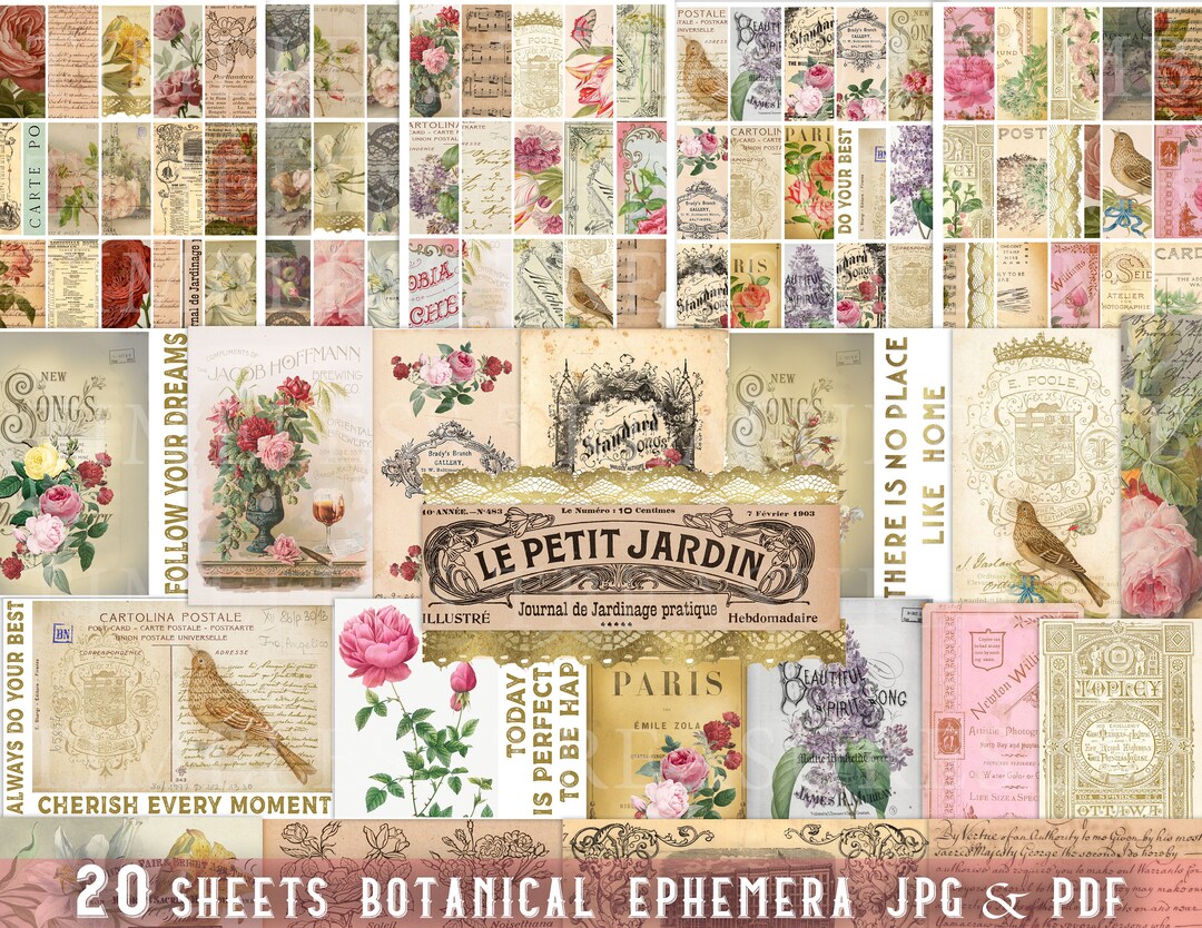 Junk Journal Ephemera 20 Sheets Ephemera Printable Scrapbook Paper Junk Journal Ephemera 20 Sheets Ephemera Printable Scrapbook Paper