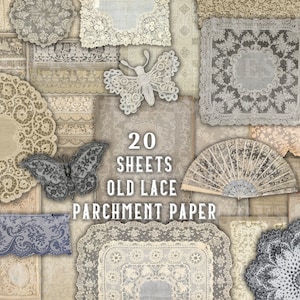Junk journal supplies, old lace, printable parchment, Victorian collage, vintage lace, antique digital background, shabby lace, 20 sheets