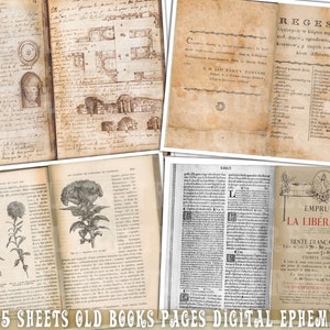 antique chabby paper textures, Printable junk journal supplies, old books paper pages, scrapbook paper, 25 digital collage sheets, digital ephemera, antique pages, tattered papers, antique papers, old books sheets, vintage ephemera, background pack