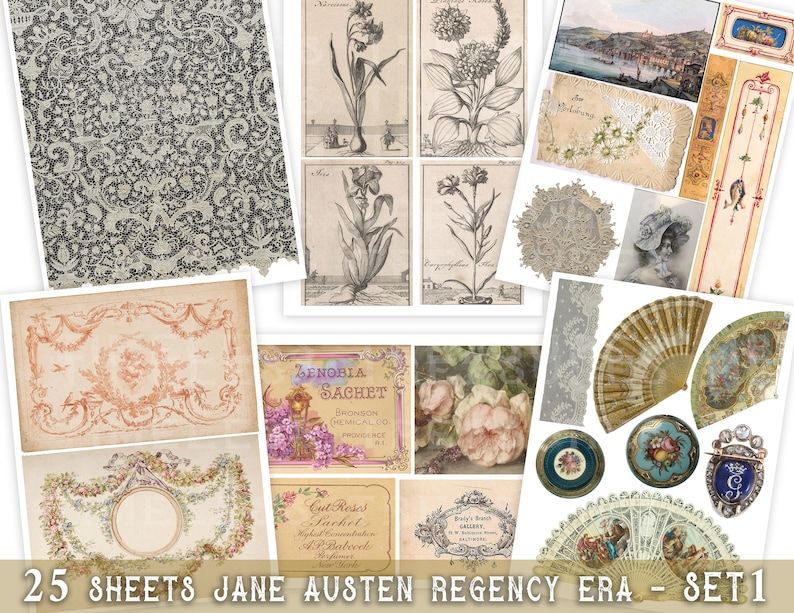 Regency Pattern Paper Sheets Jane Austen Ephemera: Regency Scrapbook Kit (25 Sheets) (digital ...