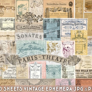 junk journal printable 30 Blatt, druckbare Ephemera, Digitaldruck, Scrapbooking Kit, SET no.10, Collage, antike Ornamente Buchstaben