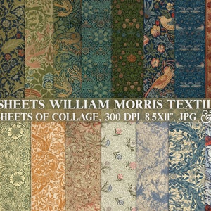 25 Bögen WILLIAM MORRIS Muster, Collage, Tapete, Antiquität, Junk Journal Kit, Scrapbooking, Bastelarbeiten, 300 dpi