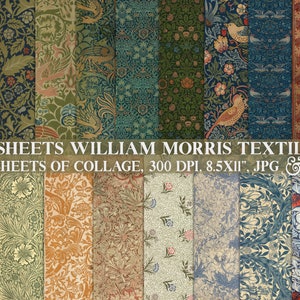 25 sheets printable WILLIAM MORRIS pattern design collage textile, wallpaper, antique, junk journal kit, scrapbooks craft work, 300 dpi