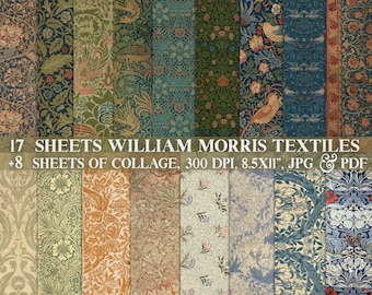 William Morris Printable Paper: Antique Textile Designs (Digital Download) 25 sheets