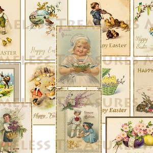 OSTERN GRUßKARTEN druckbar vintage, Frohe Ostern, Osterhasen Küken Ei, Ostern, Frühling, instant download, 12 Karten