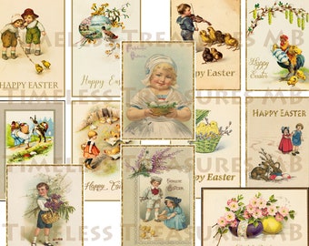 Vintage Easter Greeting Cards, Bunny Chick Egg Designs (Digital Download)