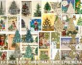 23 sheets printable VINTAGE CHRISTMAS TREE antique cards, ads, ephemera for scrapbooks, collage, junk journal kit, embellishment tags labels