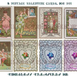 VALENTINES DAY VINTAGE cards, junk journal kit, scrapbook, collage, Valentine Day 8 greeting cards, 2 size, 3 sheets, 300 dpi, jpg and pdf