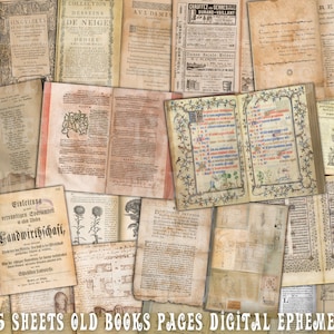 Junk journal supplies, 25 sheets, old books paper pages, antique chabby paper textures, scrapbook kit, digital collage, printable ephemera