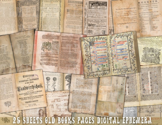 Old Books Paper Ephemera: 25 Antique Textures for Junk Journals (Digital Download)