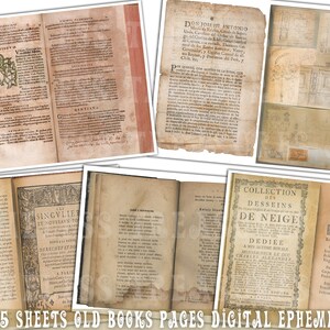 old books paper pages, Printable junk journal supplies,  antique chabby paper textures, scrapbook paper, 25 digital collage sheets, digital ephemera, antique pages, tattered papers, antique papers, old books sheets, vintage ephemera, background pack