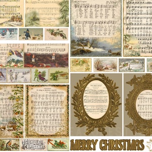 NATALE VINTAGE stampabile Carols fogli musicali note carte, EPHEMERA per album di ritagli, collage, kit diario spazzatura, lavori artigianali, set di 15 fogli