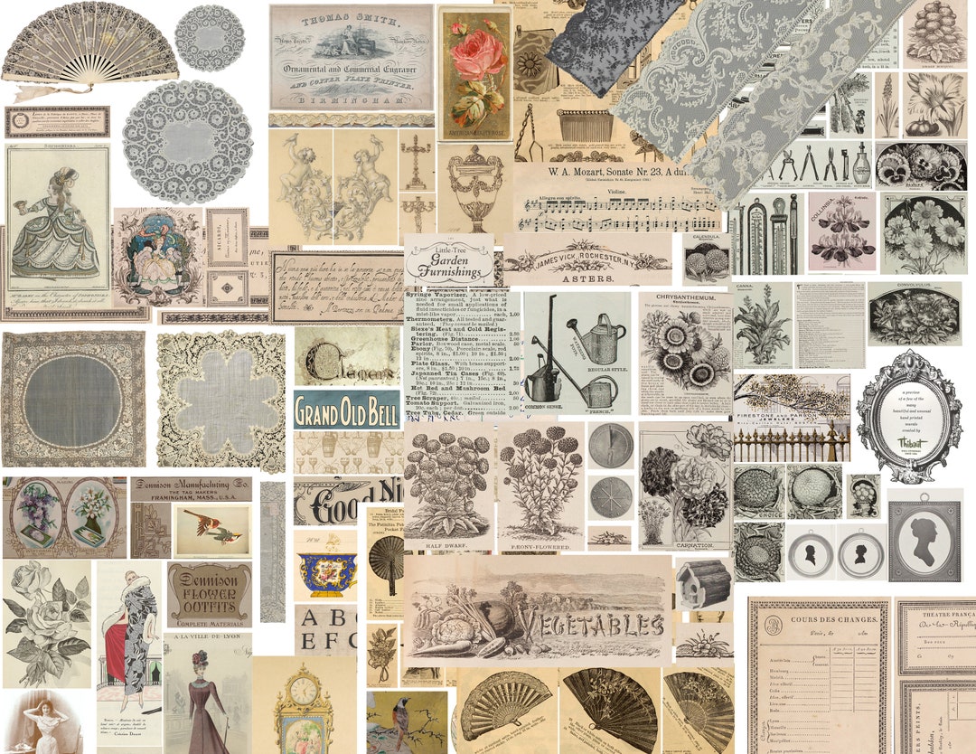 Vintage Ephemera, Printable Junk Journal Kit in 20 Digital Sheets ...