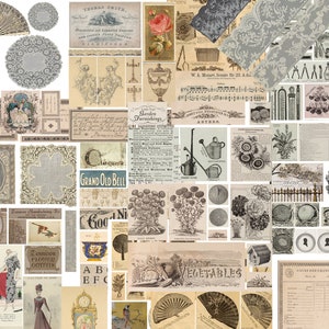 EPHEMERA IMPRIMÍVEL, 20 folhas, kit de diário de lixo, CONJUNTO 2 com mais de 200 etiquetas digitais vintage, anúncios, cartões de scrapbook, artesanato de colagem, antiguidades