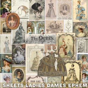 VICTORIAN LADIES dames, 33 vellen, digitale ephemera, junk journal kit, afdrukbare vintage labels, tags, plakboekkaarten collage antiek papier