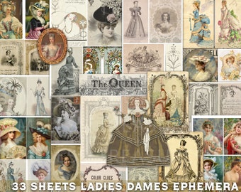 VICTORIAN LADIES Dames, 33 sheets, digital ephemera, junk journal kit, printable vintage labels tags, scrapbook cards collage antique papers