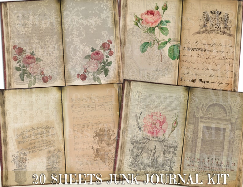 Romantic Roses Junk Journal Kit: Vintage Ephemera, Tags, Cards (digital ...