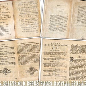 K&ouml;nnte beinhalten: Eine Sammlung von 25 digitalen Bildern alter Buchseiten. Die Seiten sind in verschiedenen Sprachen, darunter Deutsch, Latein und Franz&ouml;sisch. Die Seiten sind gealtert und haben eine vergilbte Optik. Die Bilder sind perfekt f&uuml;r Scrapbooking, digitale Kunst oder andere kreative Projekte.