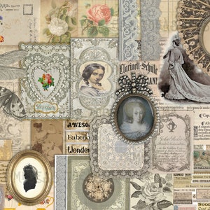 Afdrukbare ephemera, 35 vellen met 300+ digitale vintage labels, tags advertenties, plakboekkaarten, collage antiek papier, kit voor junkjournals, SET 3
