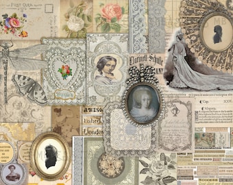 Printable ephemera, 35 sheets with 300+ digital vintage labels tags ads, scrapbook cards, collage antique papers, junk journal kit, SET 3