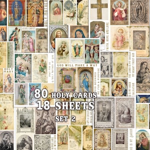 Holy cards, 18 sheets, SET 2, religious prayer cards, Catholic, Holy Mary, Jesus, printable Junk journal ephemera, antique papers clipart