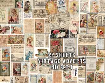 Vintage Adverts Ephemera: Trade Cards, Labels, Collage (22 Sheets) (Digital Download)