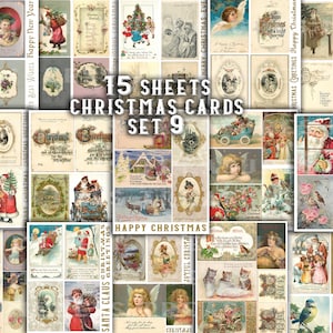 Christmas cards, 15 sheets, printable vintage Christmas greeting cards, Junk journal ephemera, scrapbook paper, collage kit, antique papers
