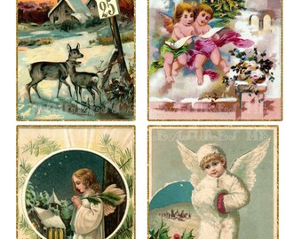 Vintage Angel Christmas Cards, Printable Ephemera (5 Sheets)