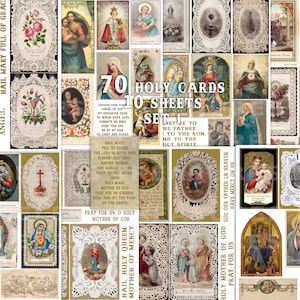 Holy cards, 10 sheets, religious prayer cards, Catholic, Holy Mary, Jesus, Christmas printable Junk journal ephemera, antique papers clipart