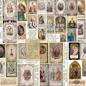 Holy cards, 10 sheets, religious prayer cards, Catholic, Holy Mary, Jesus, Christmas printable Junk journal ephemera, antique papers clipart