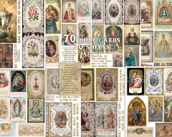 Holy cards, 10 sheets, religious prayer cards, Catholic, Holy Mary, Jesus, Christmas printable Junk journal ephemera, antique papers clipart