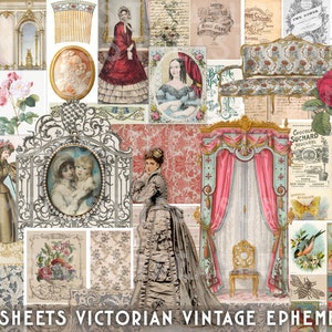 Digital ephemera, 33 sheets, junk journal, printable, Victorian lady, SET 9, scrapbook, cards, labels, tags, collage, antique, paper crafts
