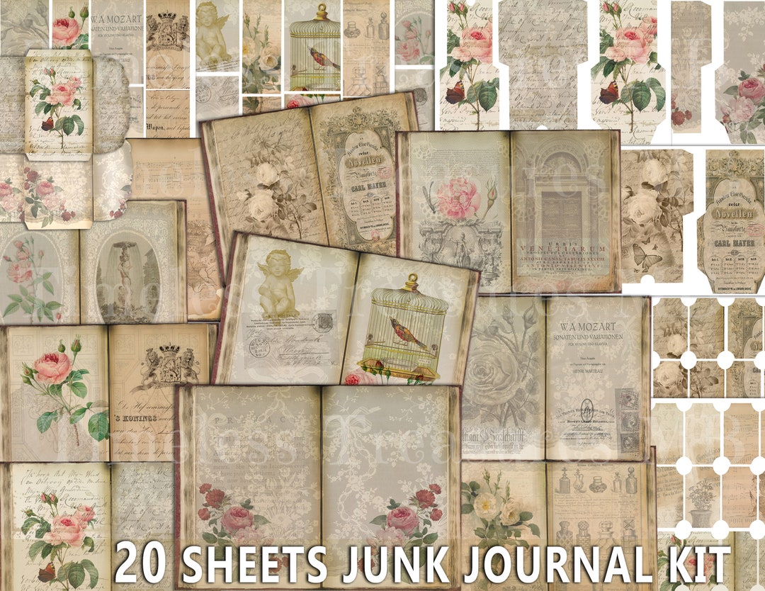 Romantic Roses Junk Journal Kit: Vintage Ephemera, Tags, Cards (digital ...